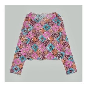 NWOT Zara Multicolor Sequin Crop Top